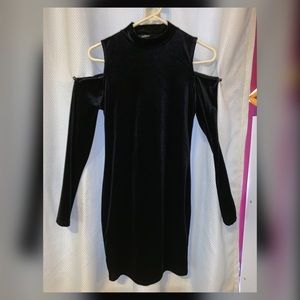 Black Velvety Cold Shoulder Dress
